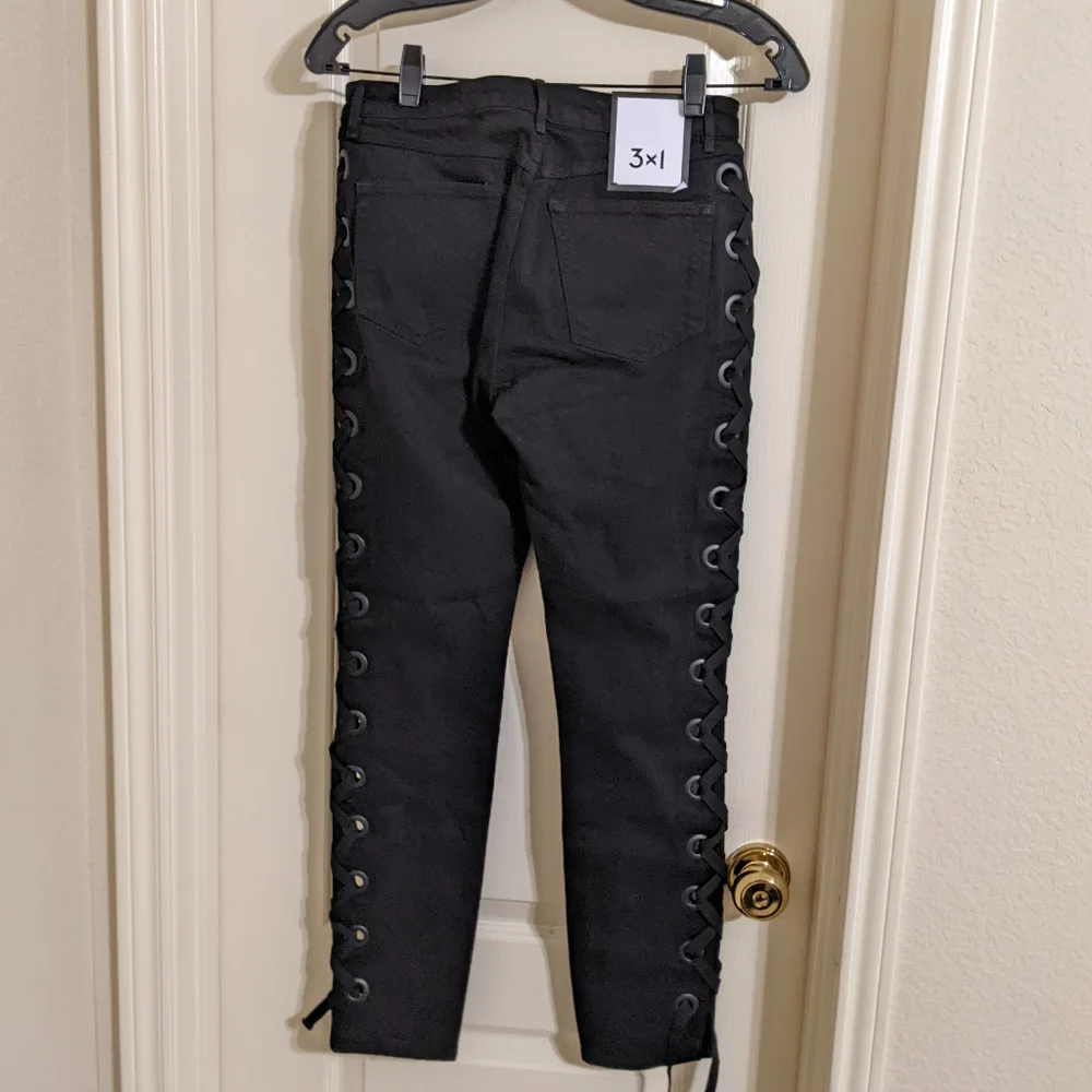 NEW 3x1 NYC Black Midway Lace-up Skinny Ankle Jeans 25 - Picture 3 of 8